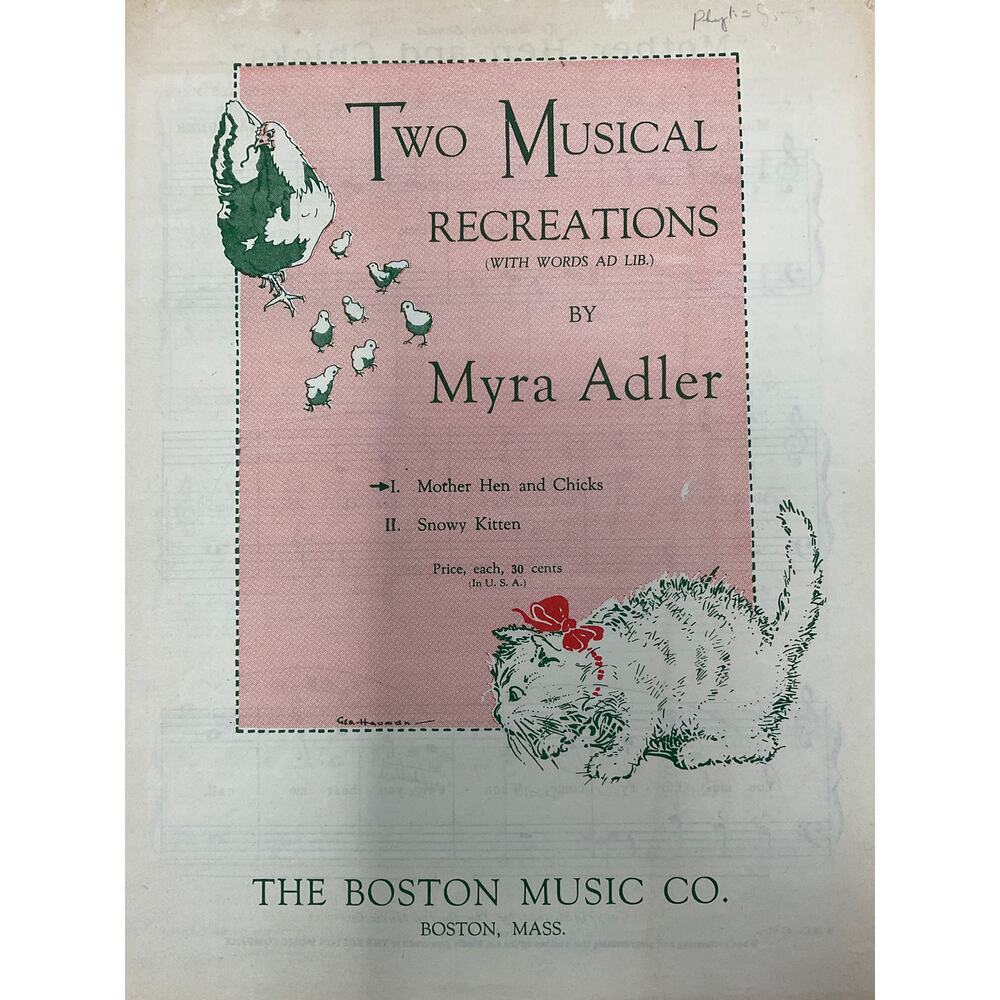 Mother‎ Hen and Chicks Sheet Music Myra Adler 1933 Two Musical Recreations